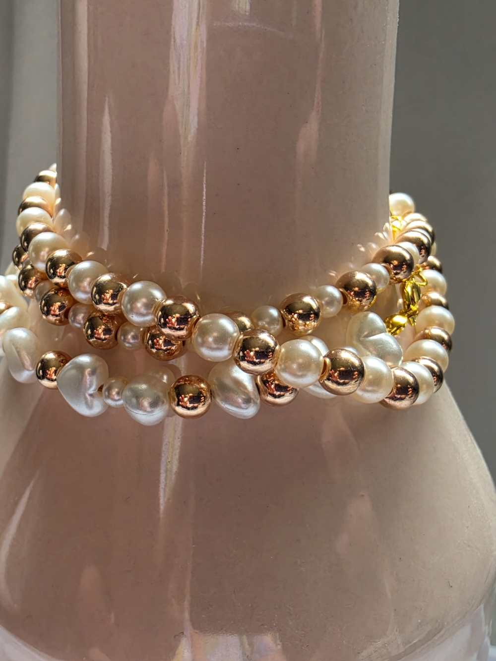 Pearl & Gold Beaded Stretch Bracelet Set